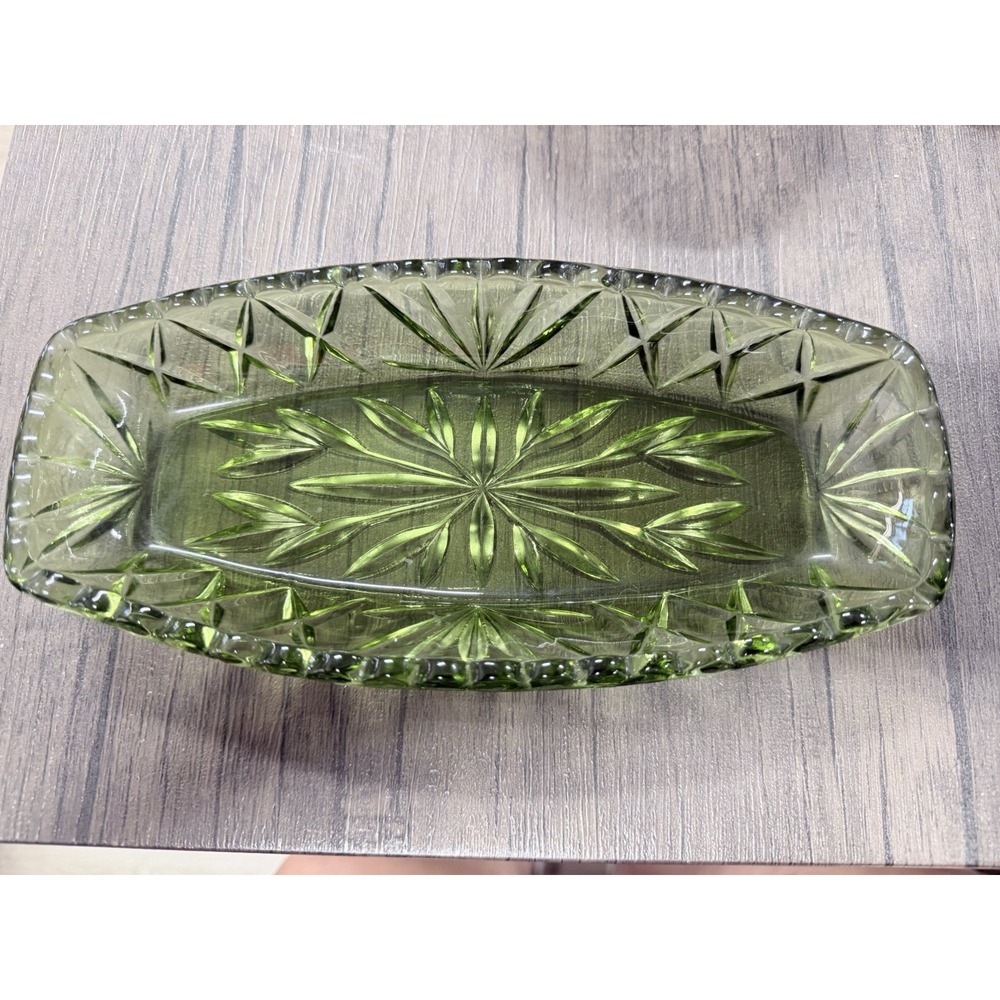 Vintage Hazel-Atlas Celery Relish Dish Prescut Green Star and Fan Design 50s 60s